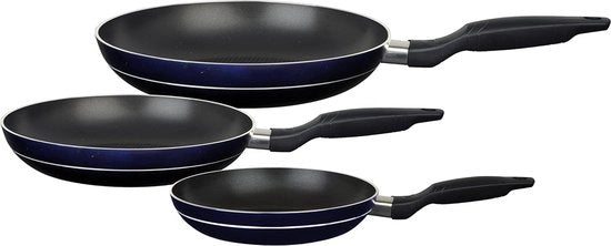Set di Padelle 3-delicato in Alluminio Blu/Nero 28 cm - 1.2.3. Set di Padelle Non Aderente