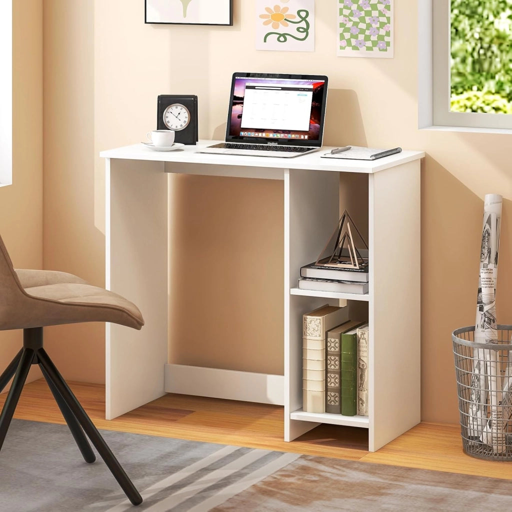 Scrivania per Computer in Legno con 2 Ripiani per Ambienti Piccoli, Scrivania Moderna e Salvaspazio da Casa e Ufficio, 80 x 40 x 74 cm (Bianco)