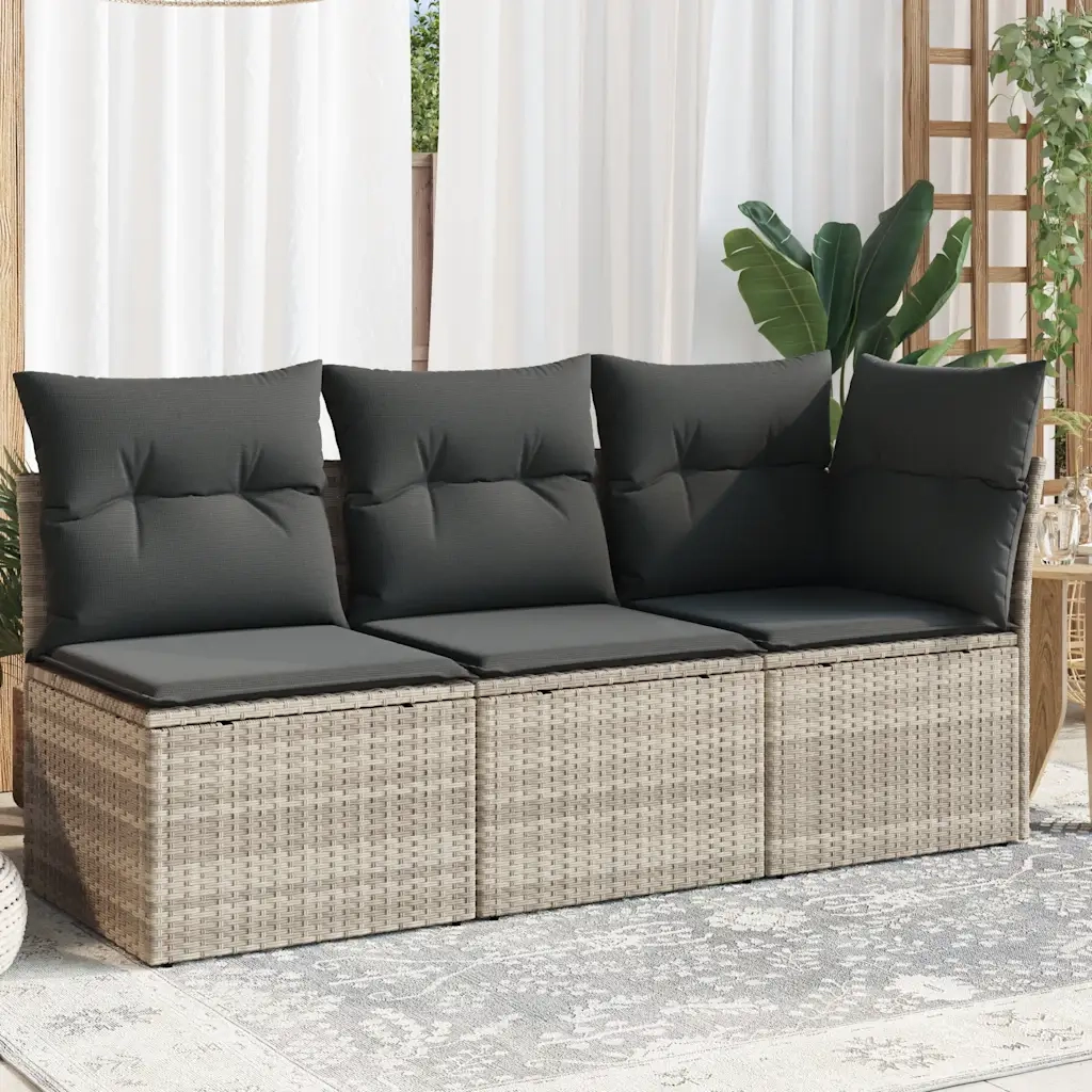 Divano da Giardino con Cuscini 3 Posti Grigio Chiaro Polyrattan 366193