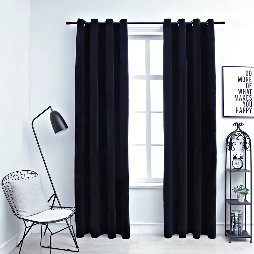 Tende Oscuranti | Tende Blackout con Anelli 2 pz Nere in Velluto 140x245 cm