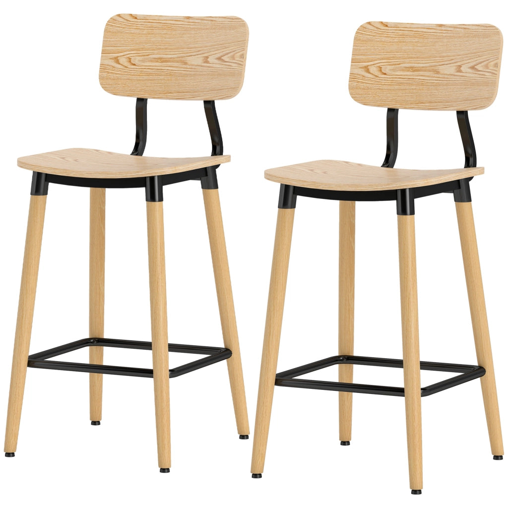 Set 2 Sedie da Bar con Schienale ¨C zephmum ¨C Legno e Metallo Colore Chiaro