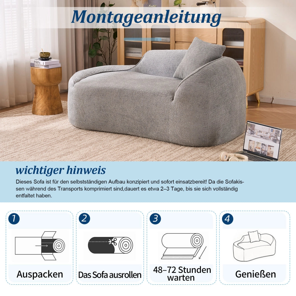Chaise longue 2 posti - con seduta profonda e cuscino - in ciniglia e schiuma - grigio chiaro