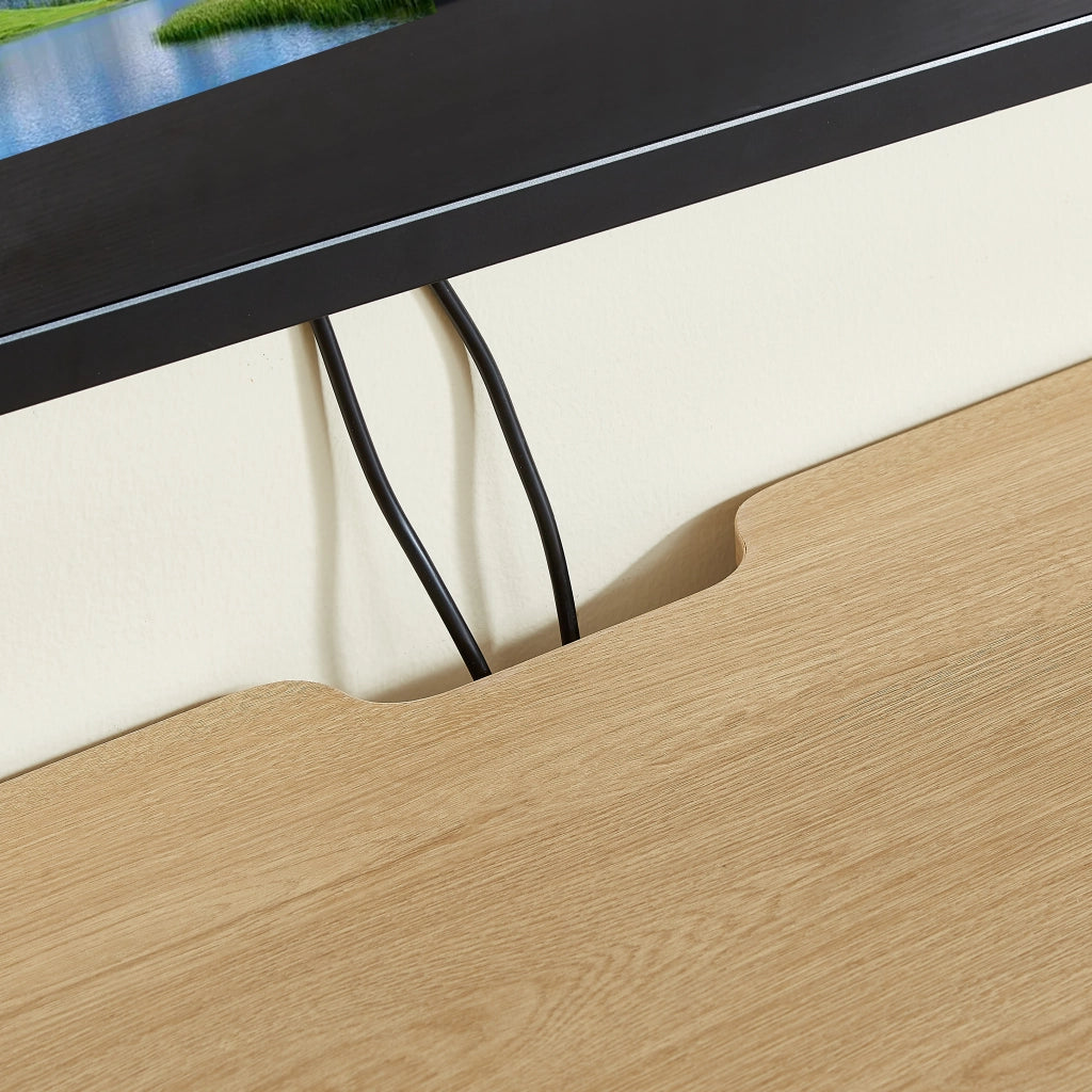 Mobile TV sospeso da 160 cm in MDF e truciolare con vani aperti e passacavi, colore naturale