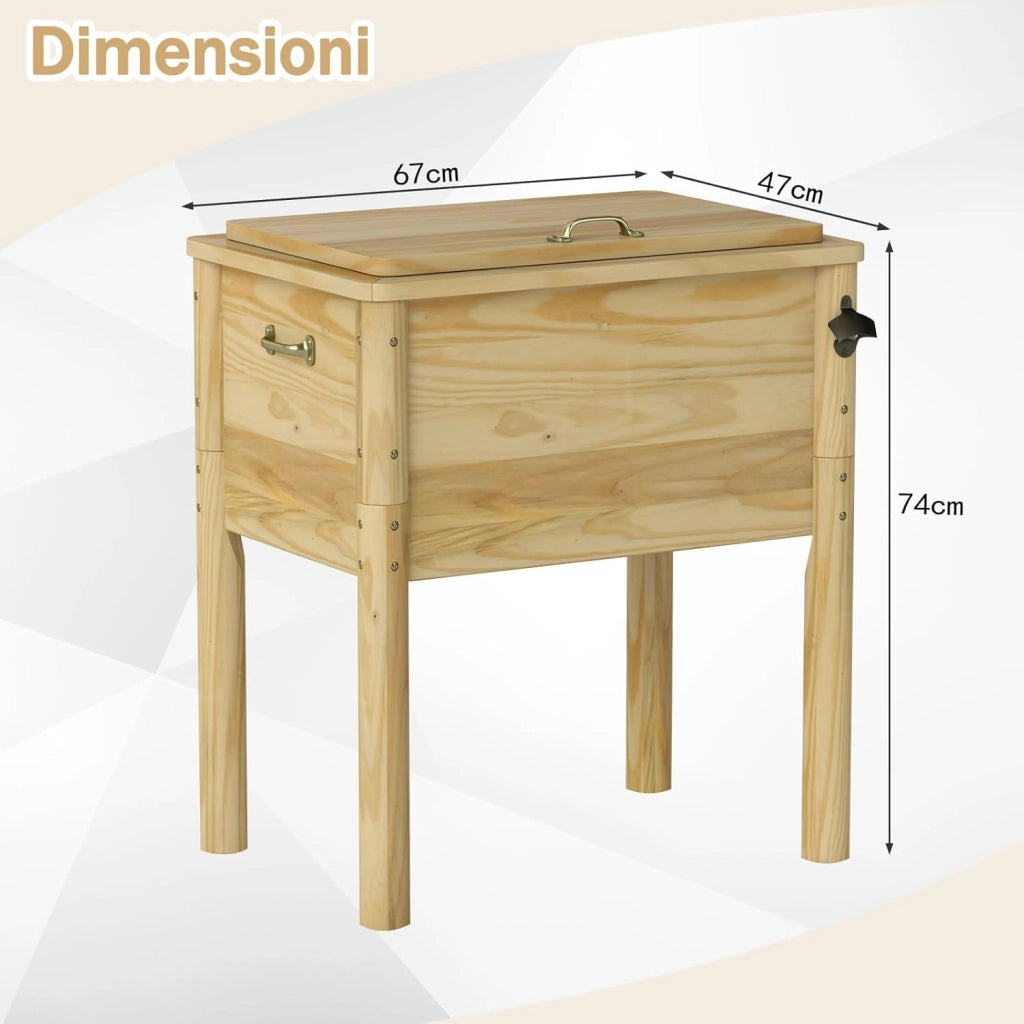 Carrello Porta Ghiaccio su Ruote 67 x 47 x 74 cm, Carrello Refrigerante da 51 L con 3 Maniglie e Apribottiglie, Frigorifero Portavivande da Esterno con Tappo di Drenaggio per Giardino