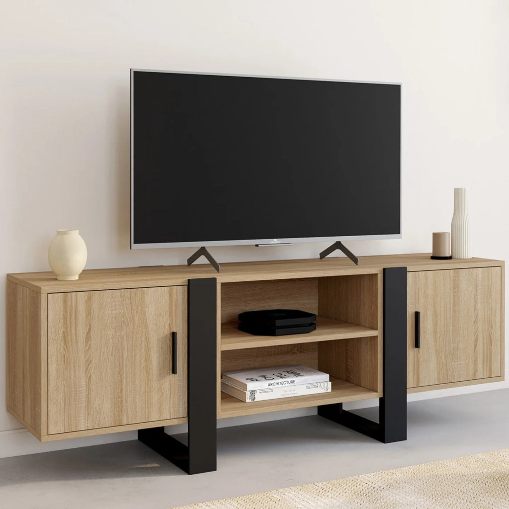 IDMarket - 140 cm PHOENIX Porta TV a 2 ante in legno e nero