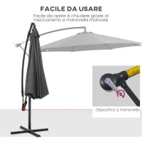 Ombrellone da Esterni 3x2.5 m Decentrato con Manovella, Struttura in Acciaio e Poliestere Anti-UV, Grigio