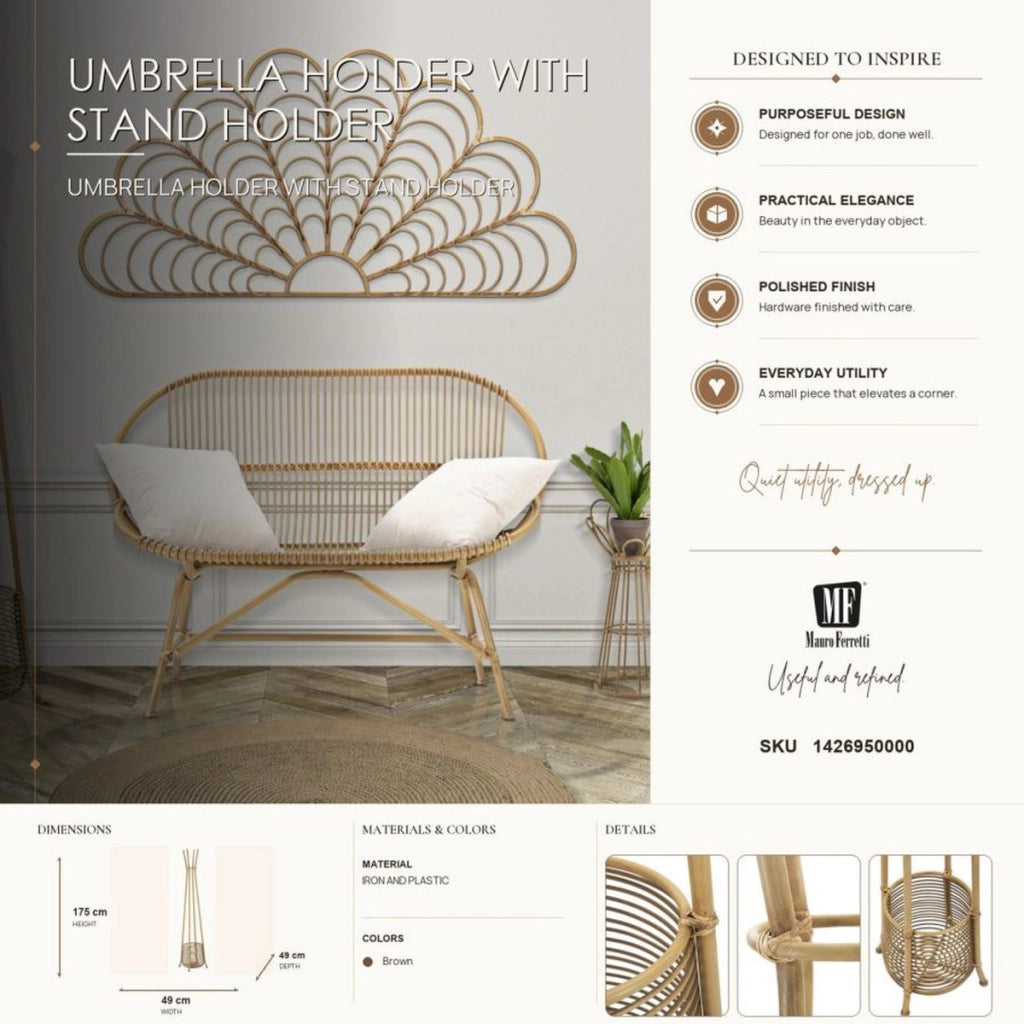 Appendiabiti porta-ombrelli Panama in ferro e rattan 49x49x175 cm