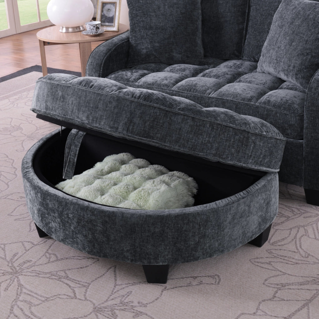 Divano letto 132x129x93 cm convertibile con pouf contenitore in legno di eucalipto nero