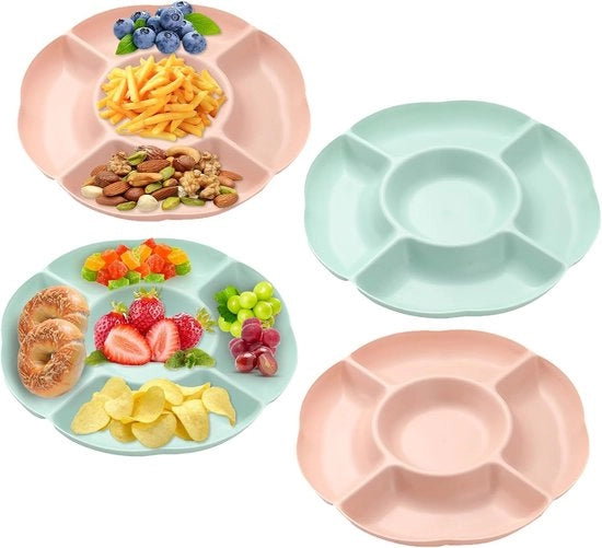 Scheda da servizio 4 in 1 con 5 contenitori, set di 4 piatti da servizio per snack con 5 contenitori, riutilizzabile, tavola da frutta con contenitori, per noci, caramelle e frutta, caramelle, dessert e noci