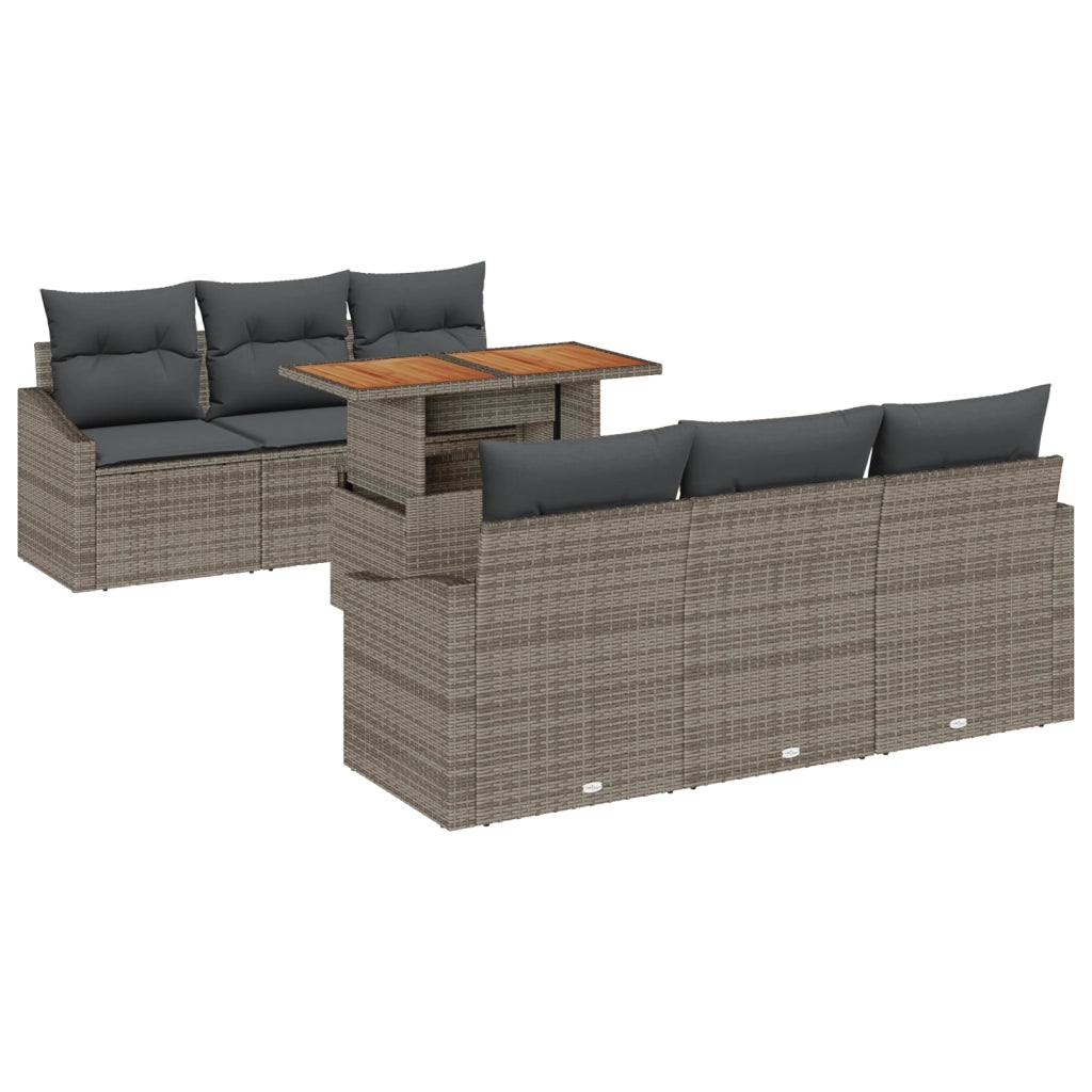 Set da pranzo da giardino 7 pezzi con cuscini Grigio Rattan Acacia