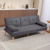 Divano Letto 3 Posti Reclinabile con 2 Braccioli Staccabili, in Tessuto Effetto Lino e Legno di Pioppo, 181x77x78 cm