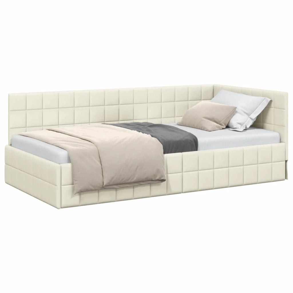 Cornice del letto ad angolo Crema 90 cm x 200 cm Velluto