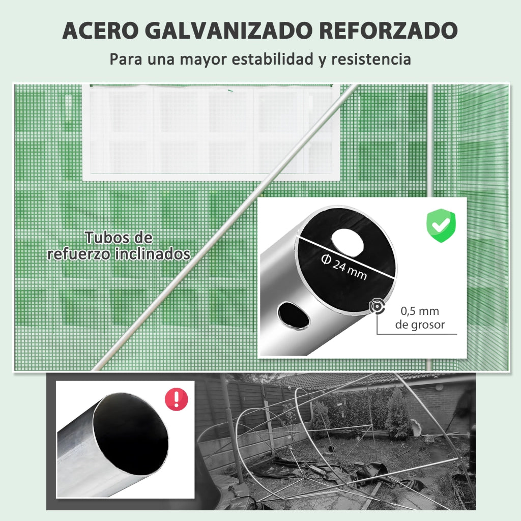 Serra Tunnel 4x3x2 m ¨C zephmum ¨C 6 Finestre 3 Porte a Rullo in PE Struttura Acciaio Galvanizzato Verde