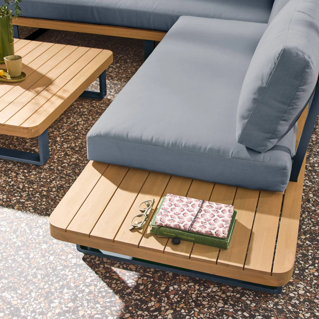Salotto da giardino angolare in legno di acacia e alluminio, 5 posti,