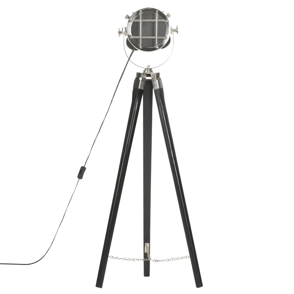 Lampada a Treppiede a Pavimento Nera in Legno di Mango 97 cm 286110