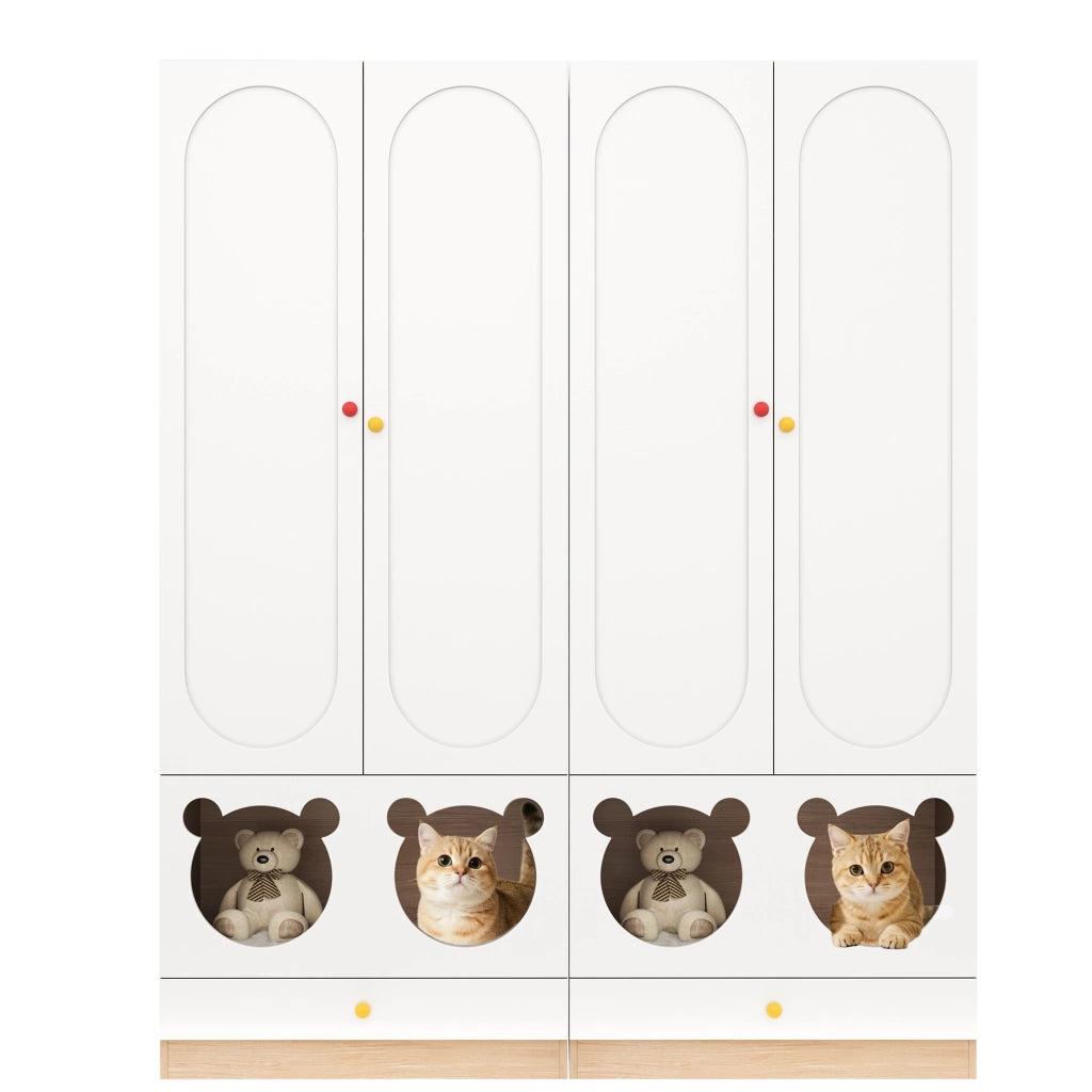 Armadio a 2 ante con asta appendiabiti e cassetti, per camera dei bambini, in MDF, bianco naturale, 80 × 50 × 200 cm