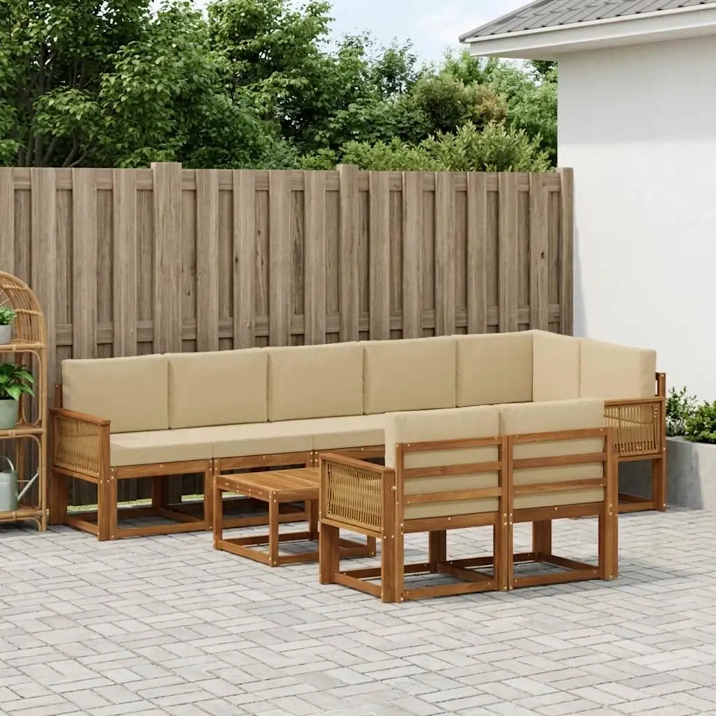 Set di divani da esterno 9 pcs Naturale e Beige Poliestere 3385339