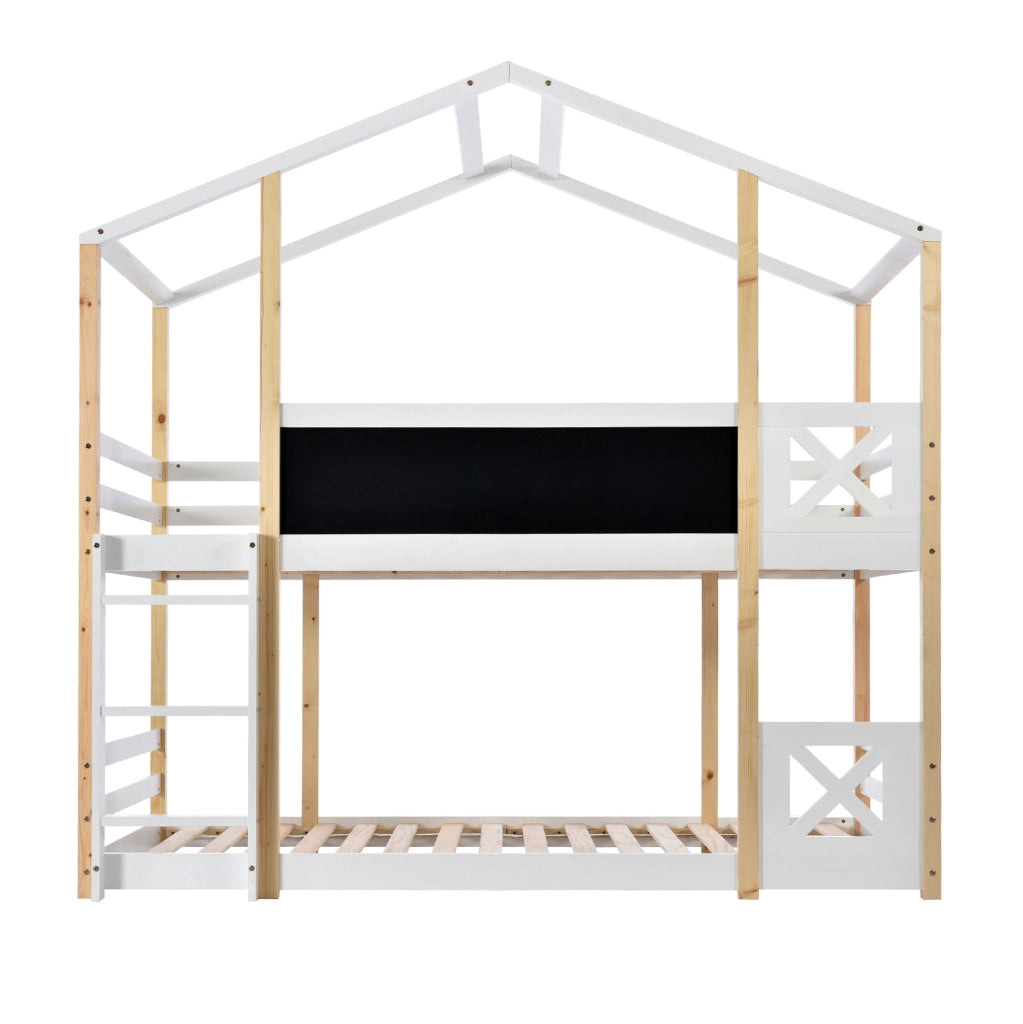 Letto a soppalco 90x200 cm con scala e tavola in legno bianco