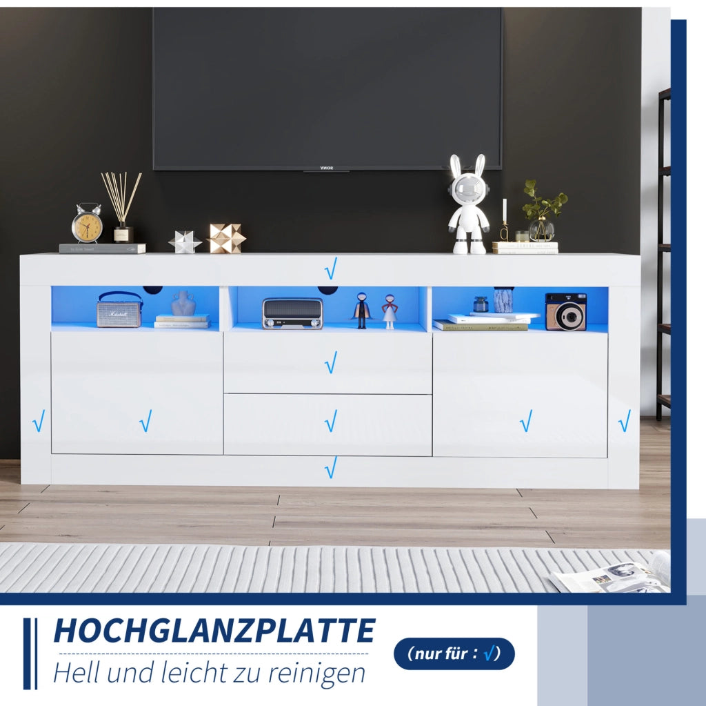 Mobile TV bianco lucido 160 cm con LED e controllo smart