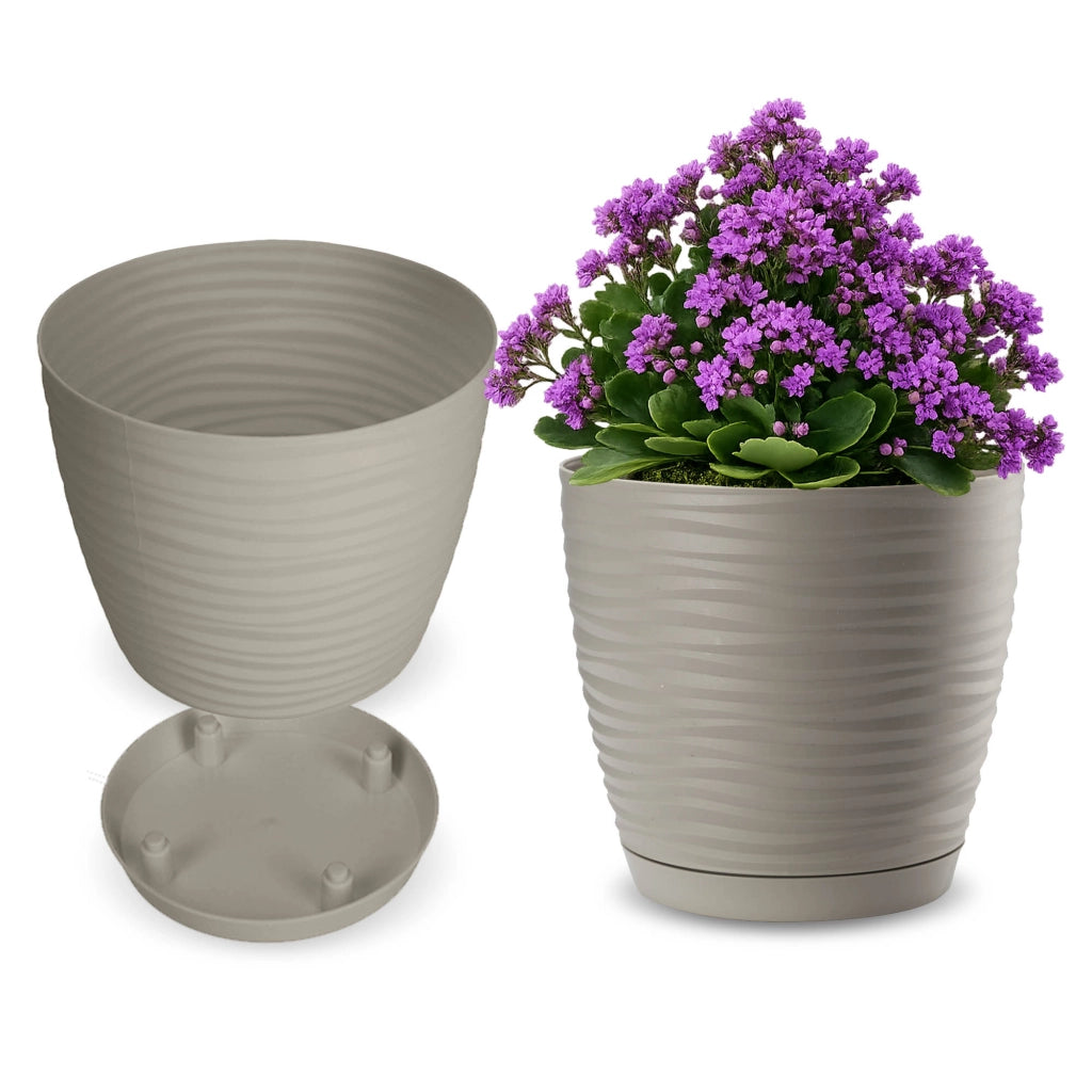 Vaso da fiori KADAX rotondo da 17 cm in plastica grigia