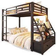 LETTO A CASTELLO 90x200 cm in metallo e legno, nero, con LED e 2 cassetti in tessuto