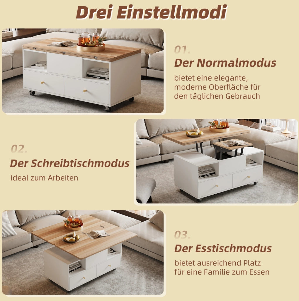 Tavolino da salotto sollevabile e pieghevole 100 x 50 x 47;5 cm in MDF colore legno naturale