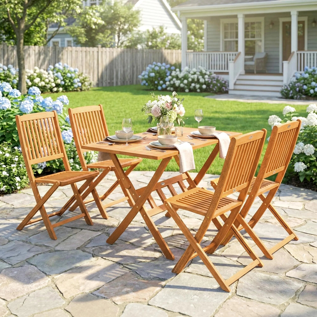 Set da Pranzo da Giardino 5 Pezzi. Tavolo e 4 Sedie Pieghevoli