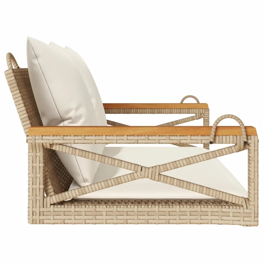 Panca da Giardino | Panchina a Dondolo con Cuscini Beige 109x62x40 cm in Polyrattan