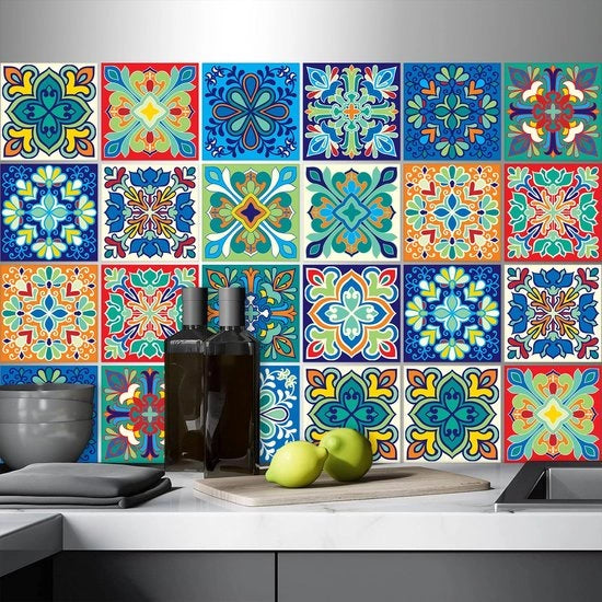 Deco tegellijm per 32 pezzi per bagno, decorativi per pavimento in stile mattonella, applicazione facile e veloce, per cucina, sala da pranzo e bagno, dimensioni 15 x 15 cm, modello T1008.