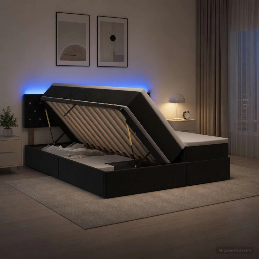 Letto con contenitore LED e materasso Nero 200 x 200 cm Velluto 3459380