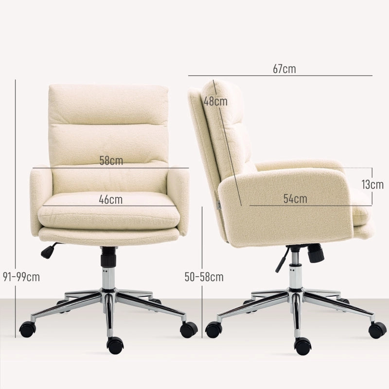 Sedia da ufficio ergonomica girevole con schienale imbottito, funzione oscillante e braccioli in poliestere crema