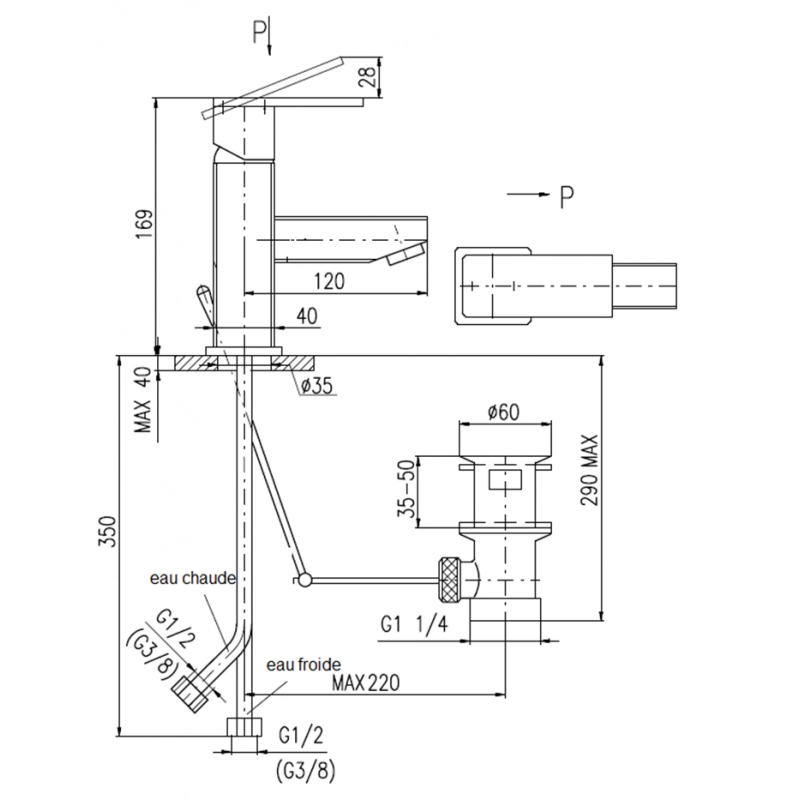 Miscelatore lavabo ROYAL con sifone decorato con pietre in ottone cromato