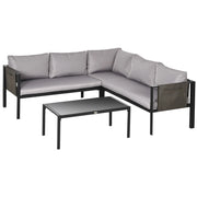 EasyComfort Set da Giardino 4 Pezzi con 2 Divanetti, Poltrona Angolare e Tavolino da Caffè in Vetro Temperato