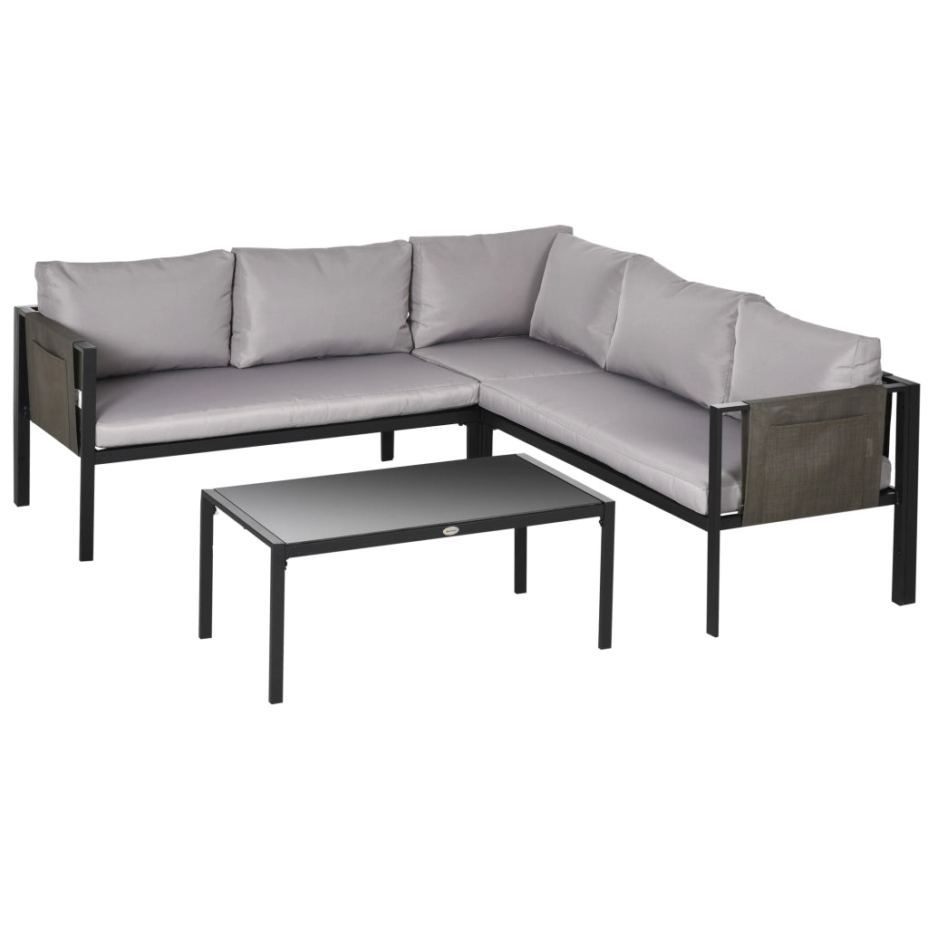 EasyComfort Set da Giardino 4 Pezzi con 2 Divanetti, Poltrona Angolare e Tavolino da Caffè in Vetro Temperato