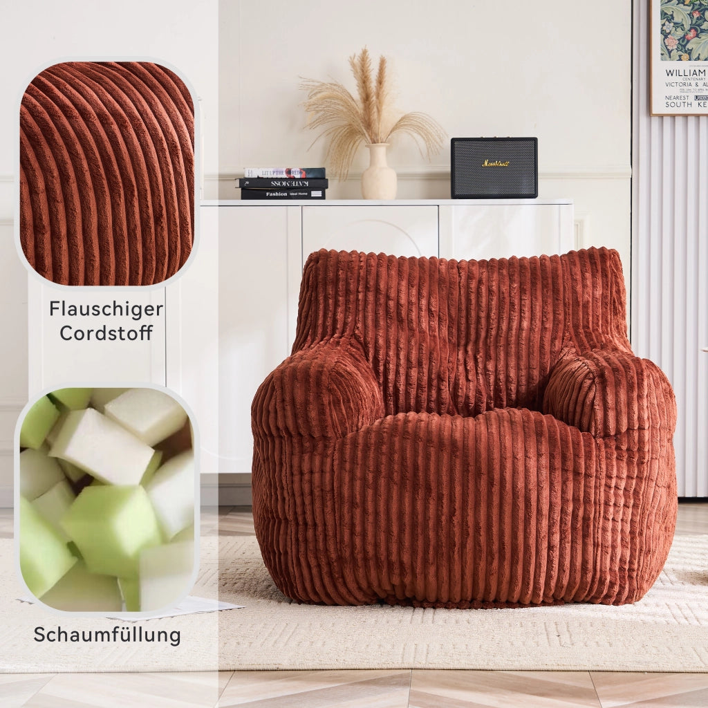 Pouf Sacco Imbottito in Tessuto Cord ¨C MINIMAL ¨C Rosso Mattone
