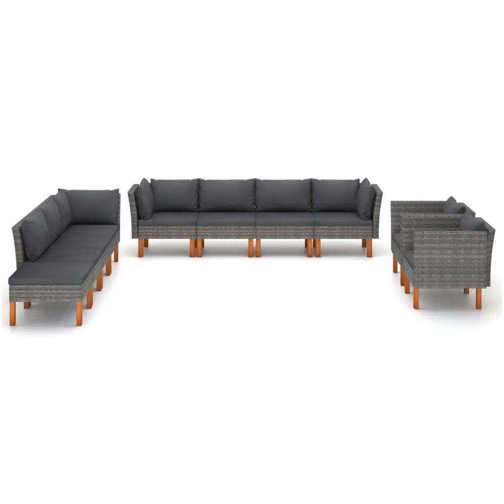 Set Divani Giardino 10pz Polyrattan Legno di Eucalipto Grigio 3082090