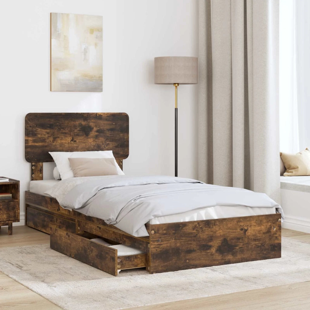 Letto con Contenitore Rovere fumé 90 x 190 cm Legno multistrato