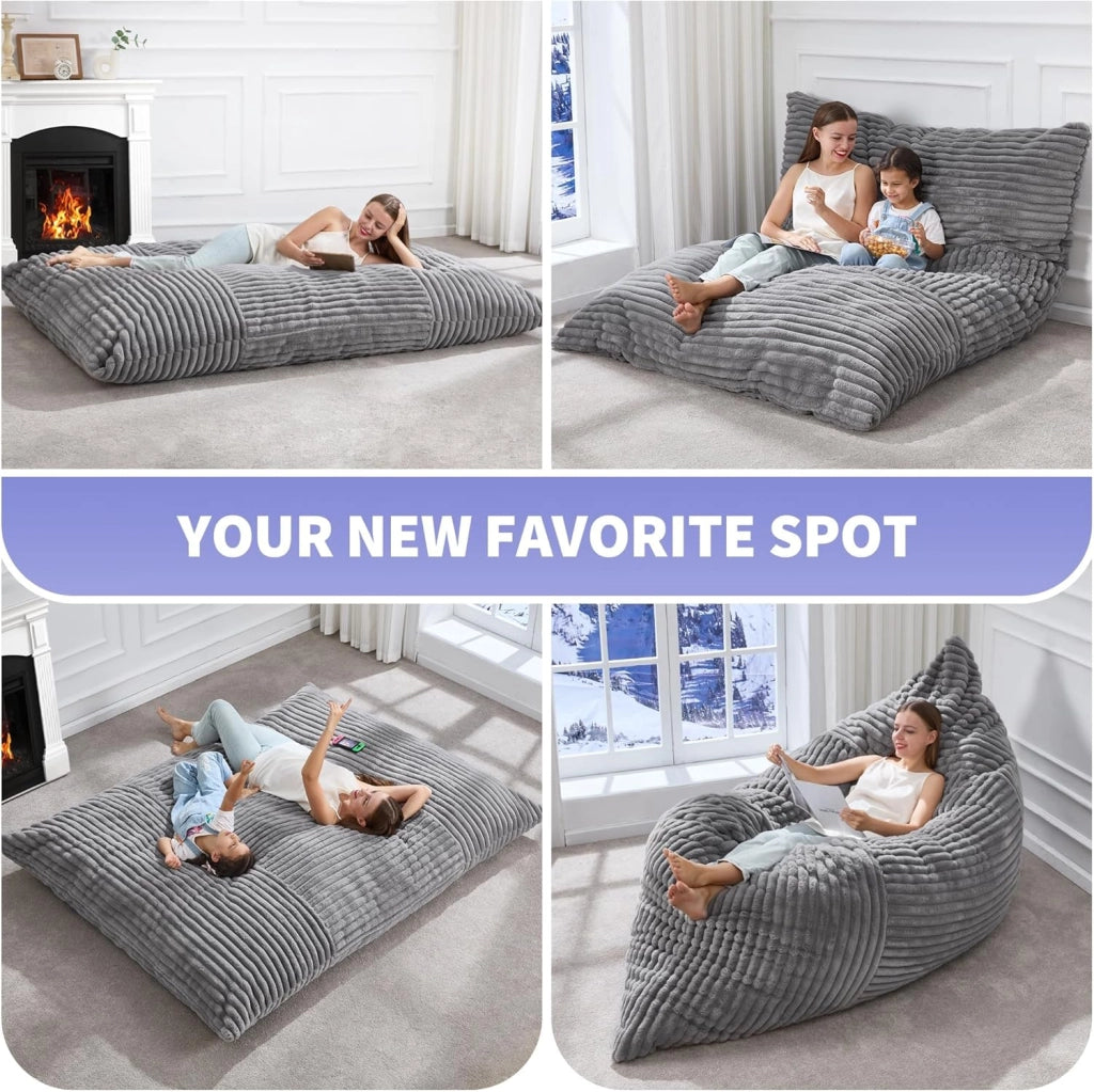 Pouf convertible in velluto a coste con funzione letto e seduta, morbido per salotto e camera, grigio chiaro