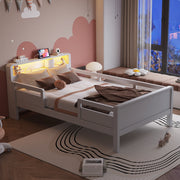OKWISH Letto Bambino 90×200 cm, Letto Singolo con USB, Tipo C e Luce LED, Testiera con Mensola, senza Materasso, Bianco