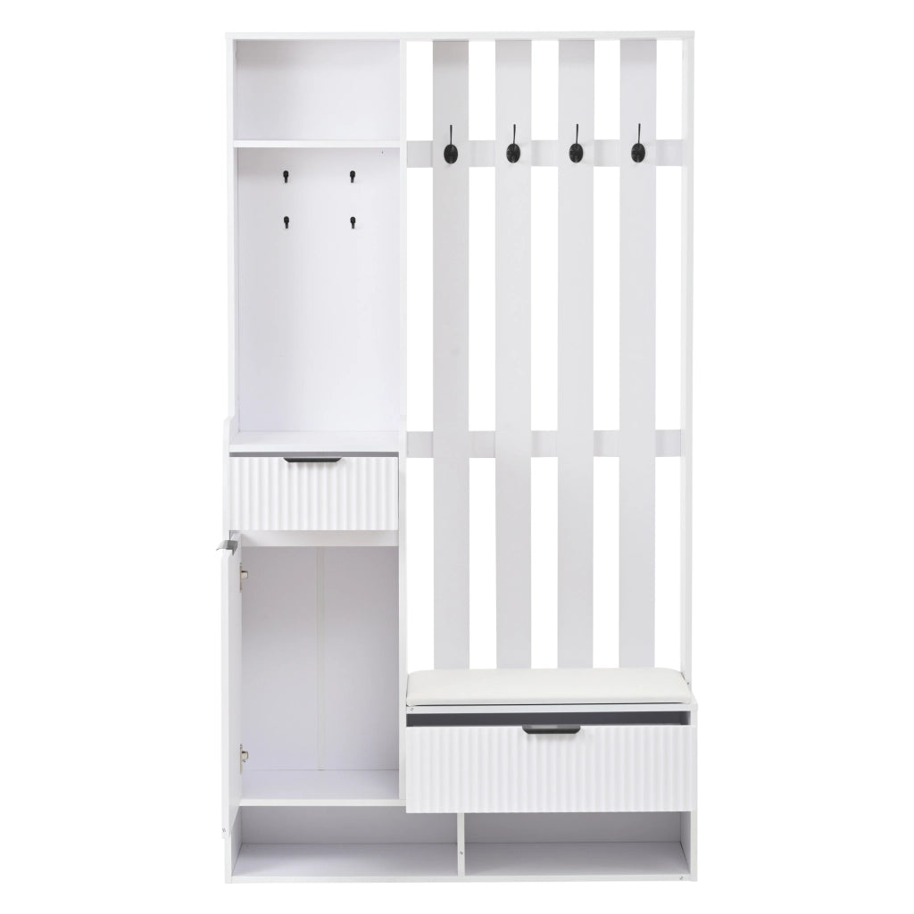 Scarpiera con Appendiabiti, Panca, Cassetti e Ante ¨C MINIMAL ¨C Bianco, 100x30x180 cm