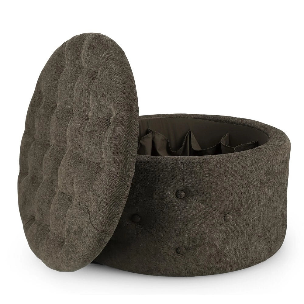Pouf Rotondo Contenitore Porta Scarpe Trapuntato in Tessuto - LEE