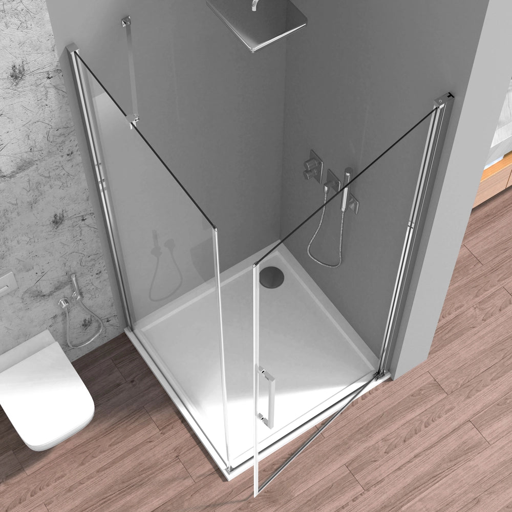 Box doccia angolare 90x80 in vetro temperato trasparente battente con profili cromo Neos