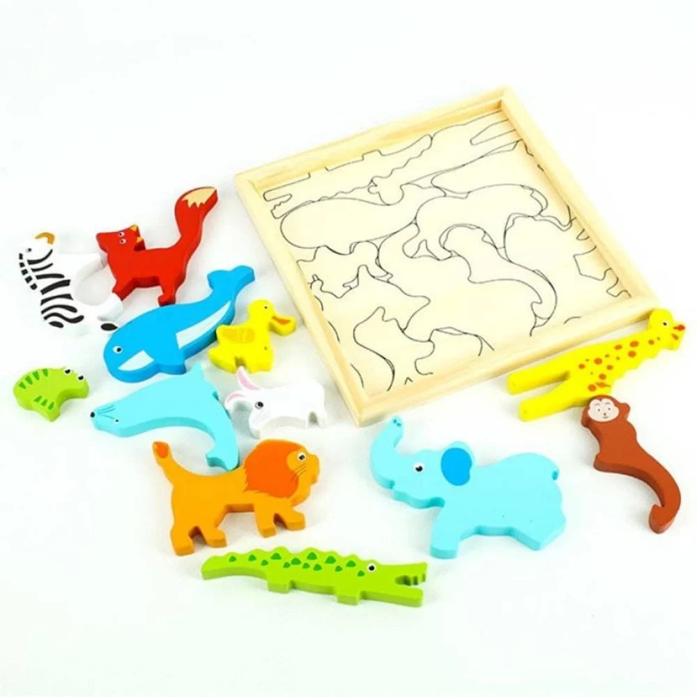 Trade Shop - Puzzle 3d A Incastro In Legno Forma Animali Per Bambini Gioco Da Tavolo Educativo 07935 -