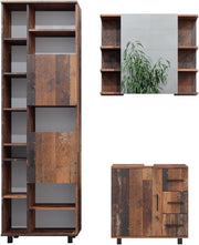Set di mobili da bagno Ilias, Rovere rustico, 60 cm, composto da mobile sottolavabo, specchiera e colonna alta