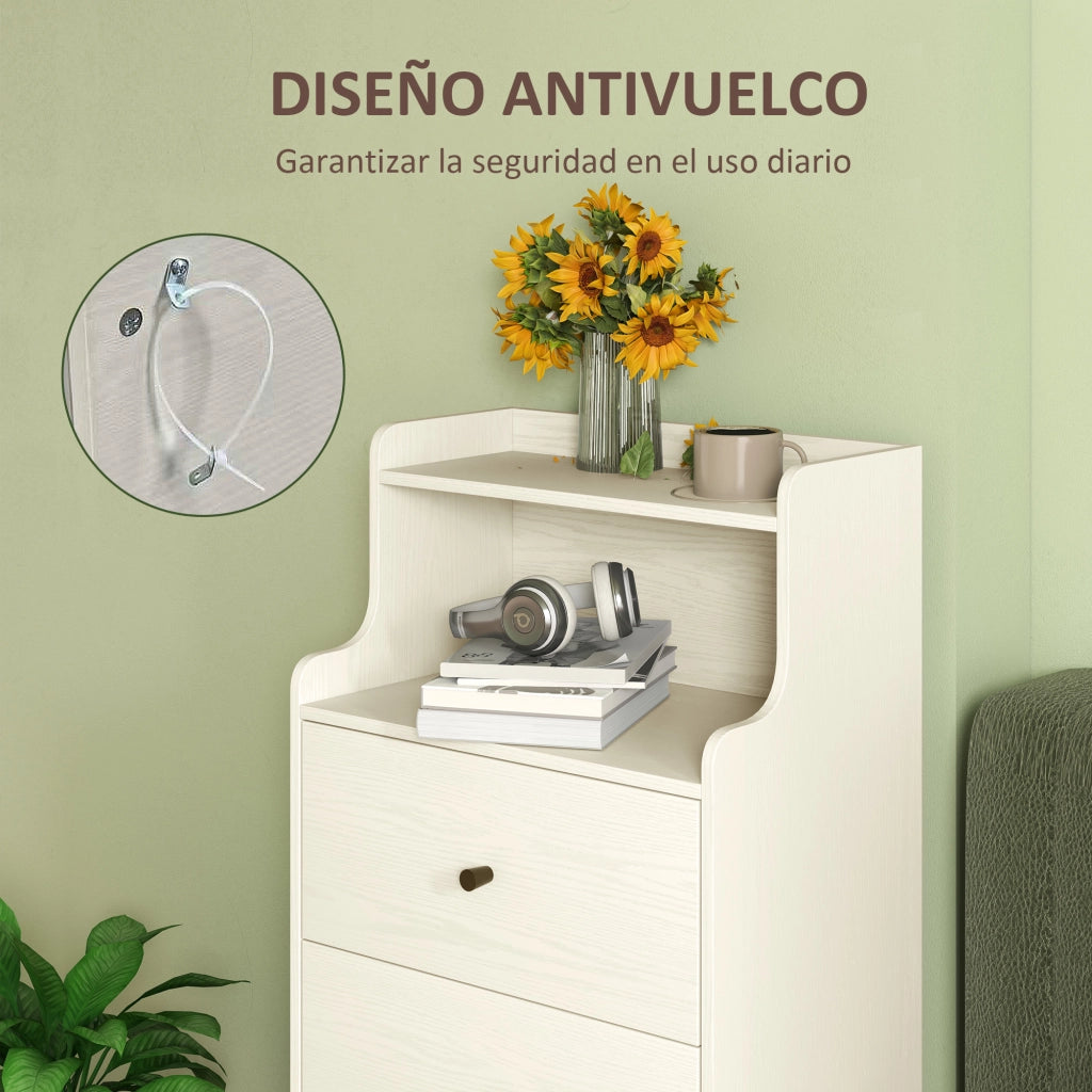 Cassettiera 3 Cassetti 2 Ripiani Aperti Moderna ¨C zephmum ¨C Bianco Veteado 47x29x95cm