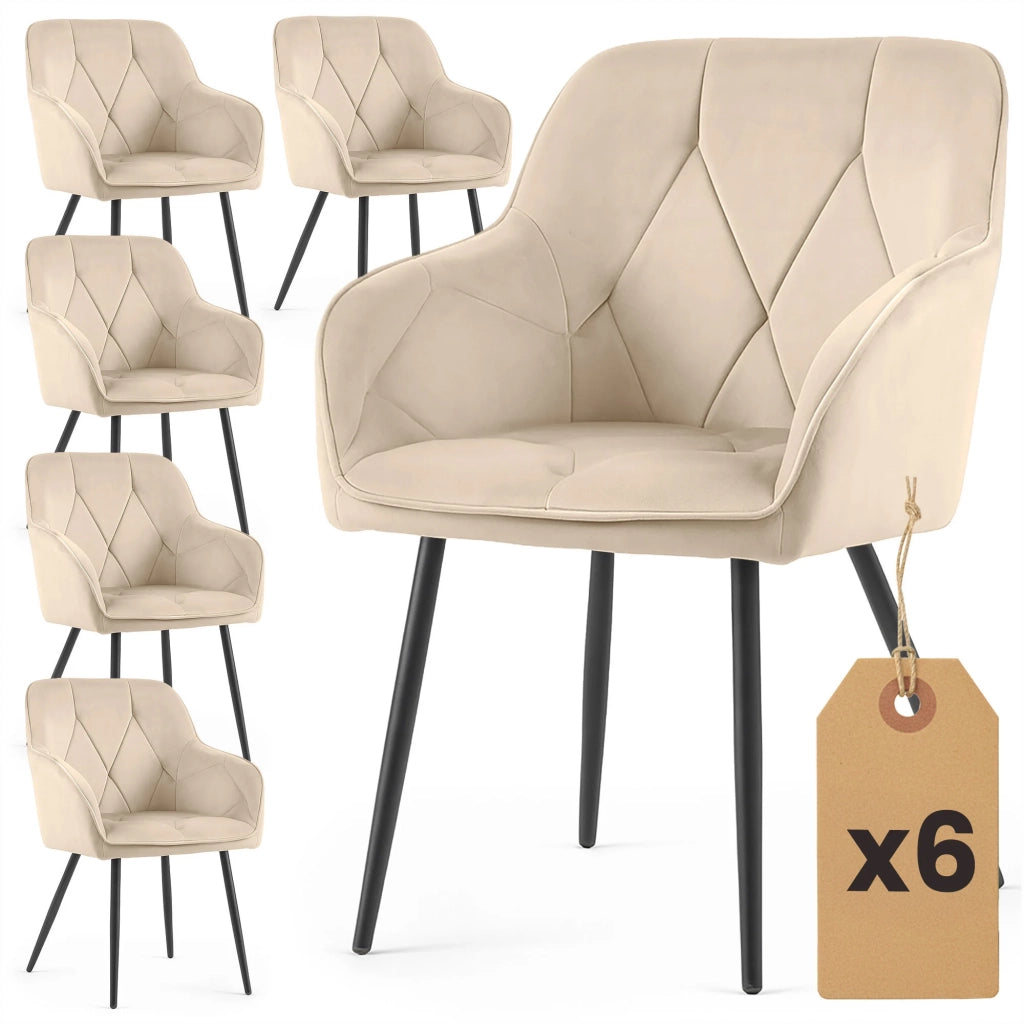 Set di 6 Sedie in velluto trapuntato DIAMANTE Beige gambe nere