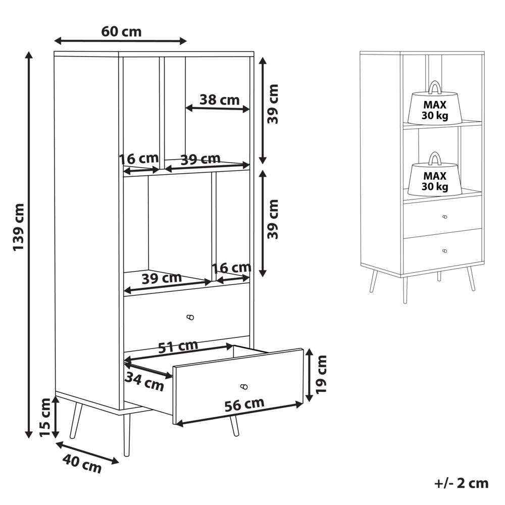 Libreria in noce scuro con MDF grigio 139 x 60 x 40 cm Mobile contenitore con cassetti Moderno