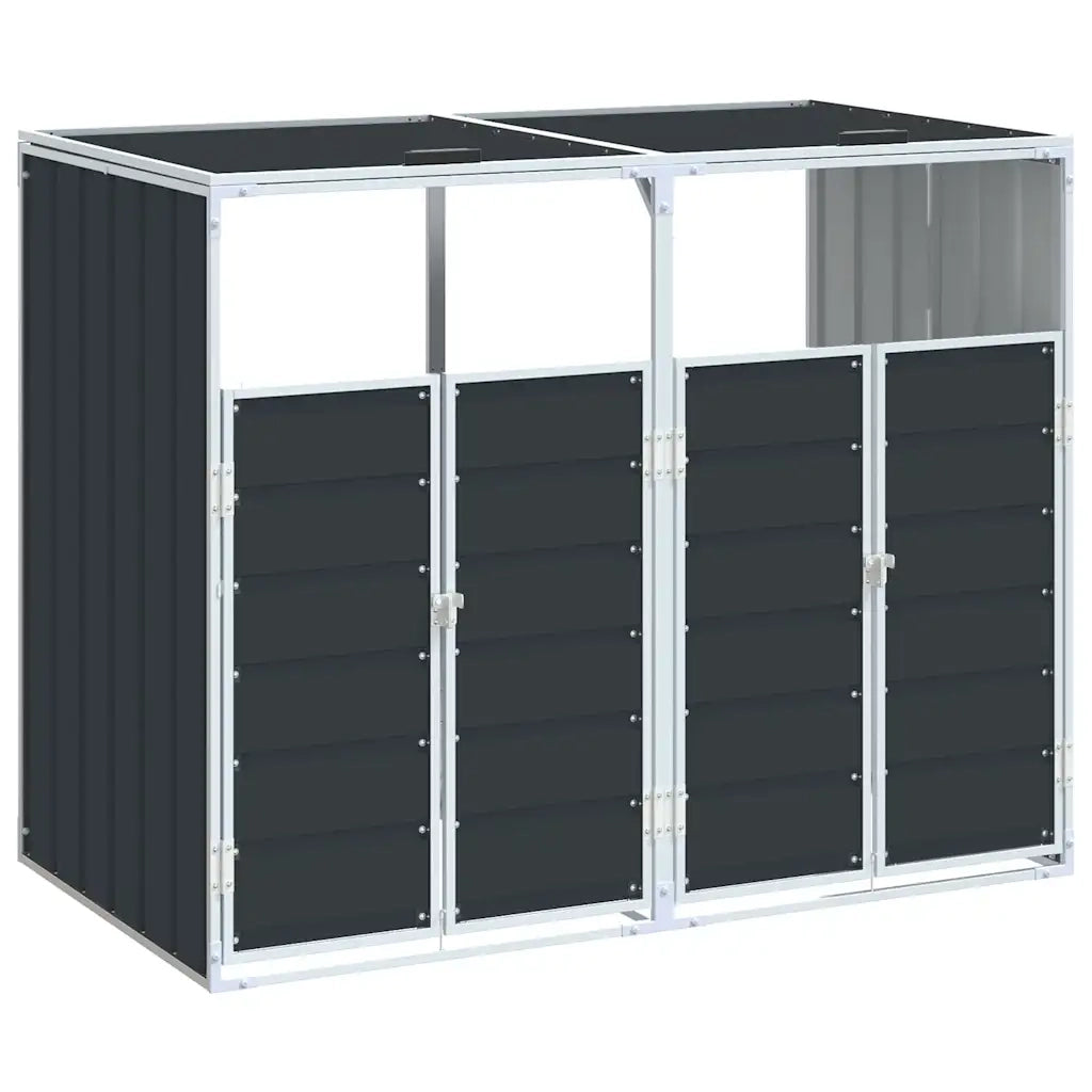 Copribidone Ruote per 2 Bidoni Antracite 144x81x113 cm Acciaio 4006177