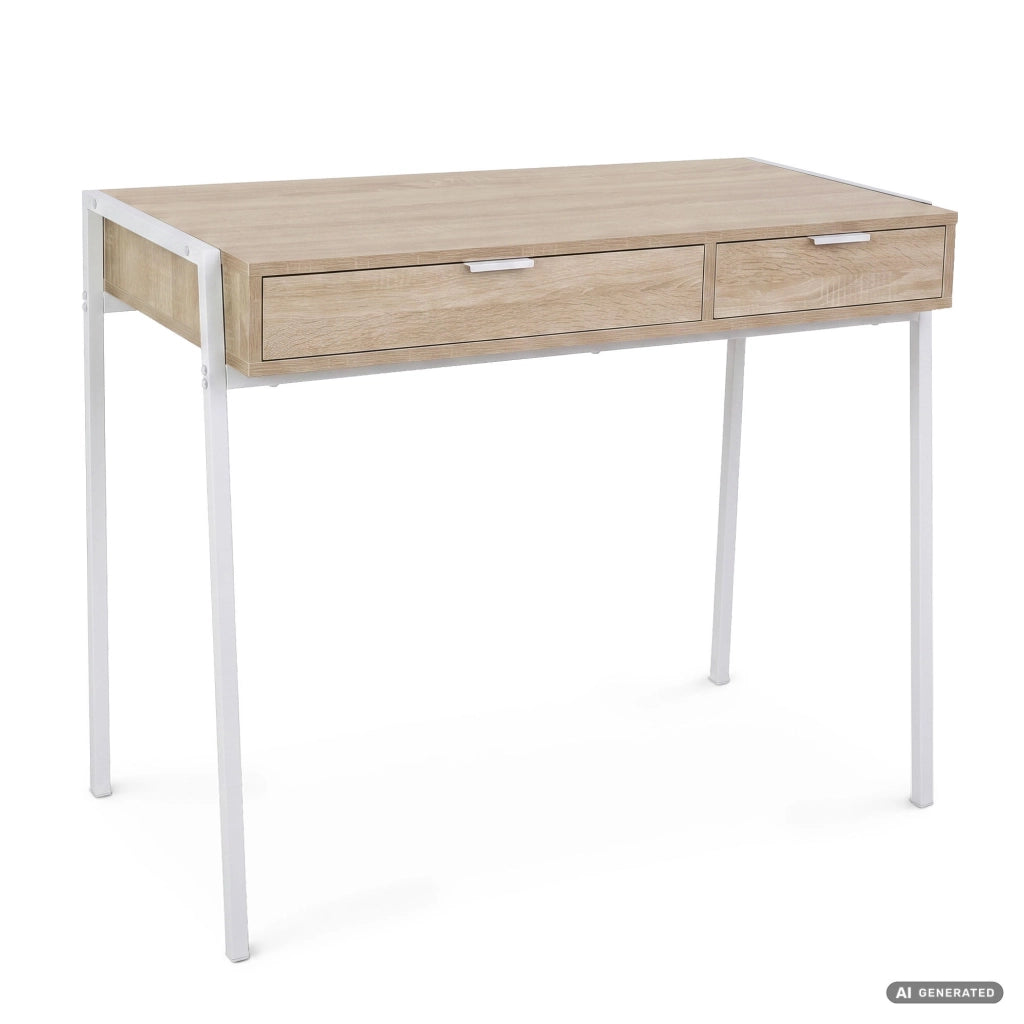 Scrivania industriale per computer Rovere Sonoma ZENTIA 100 cm 2 cassetti gambe bianche