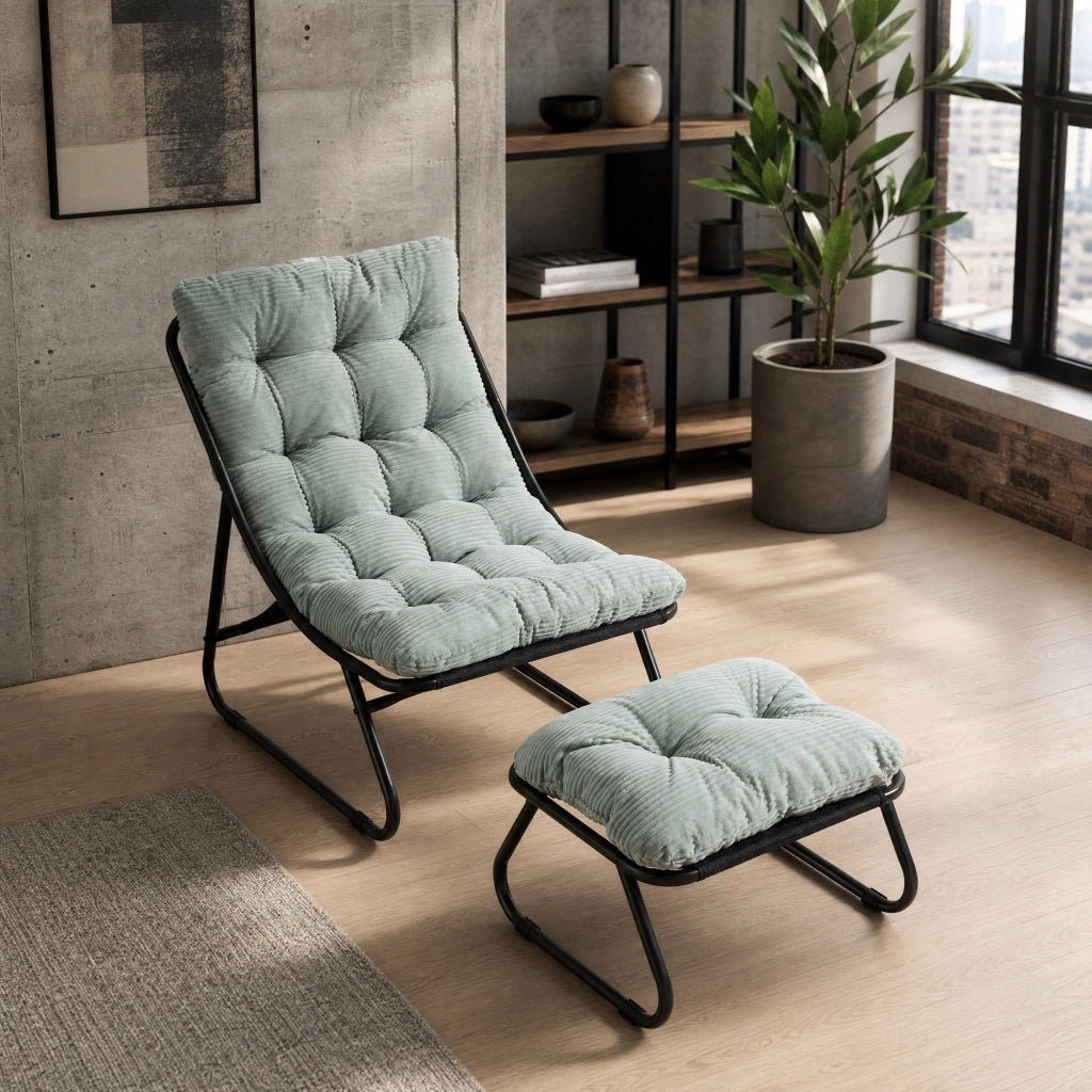 POLTRONA da esterno con pouf 65x78x86 cm in acciaio verde chiaro